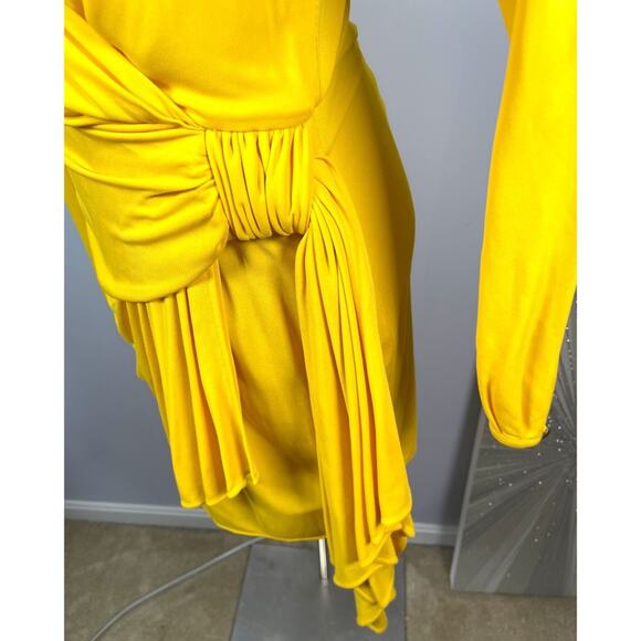 Dundas Yellow Beau Faux Wrap Long Sleeve Plunging V Neck Mini Dress Size 2 - Picture 7 of 13